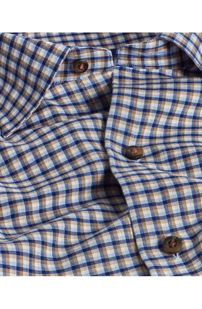 Shop David Donahue Plaid Twill Hidden Button-down Shirt In Blue/ Chocolate