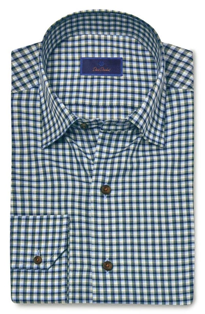 Shop David Donahue Plaid Twill Hidden Button-down Shirt In Blue/ Green