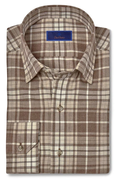Shop David Donahue Plaid Cotton Twill Hidden Button-down Shirt In Toast