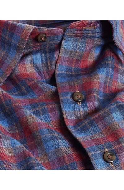 Shop David Donahue Plaid Cotton Twill Hidden Button-down Shirt In Chocolate/ Berry