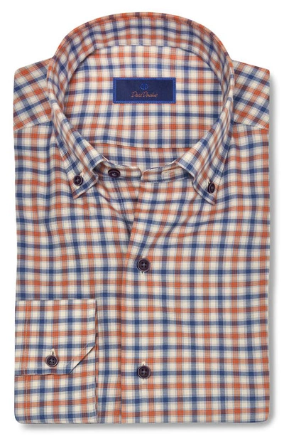 Shop David Donahue Check Twill Button-down Shirt In Blue/ Orange