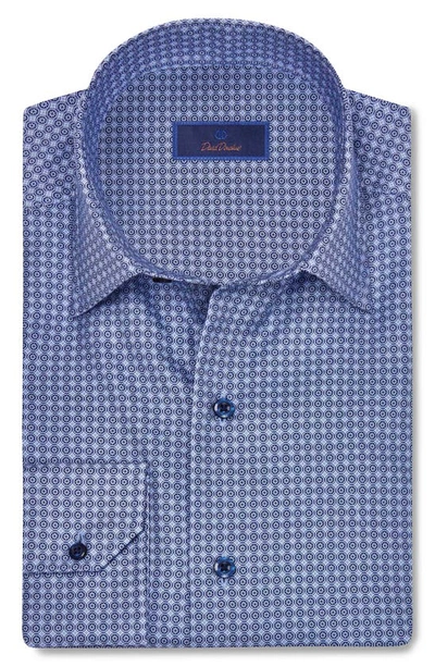 Shop David Donahue Geometric Floral Cotton Twill Button-up Shirt In Blue