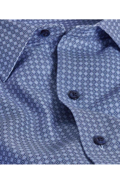 Shop David Donahue Geometric Floral Cotton Twill Button-up Shirt In Blue