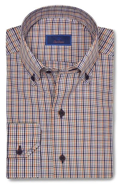 Shop David Donahue Check Cotton Poplin Button-down Shirt In Navy/ Orange
