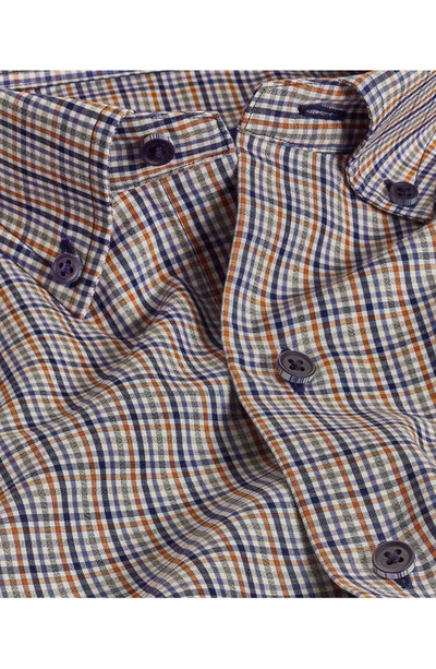 David Donahue Men's Check Button-down Poplin Casual Shirt In Navy/ Orange