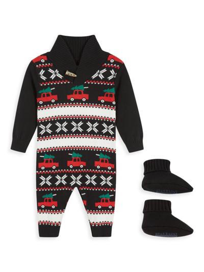 Shop Andy & Evan Baby Boy's Holiday Fair Isle Knit Coveralls & Booties Set In Black Vintage Cars