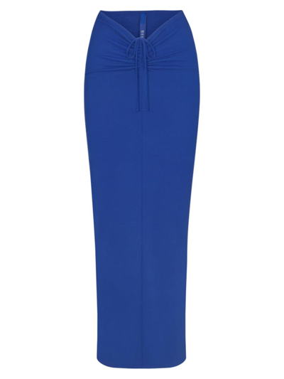 Shop Skims Women's Soft Lounge Ruched Long Skirt In Cobalt