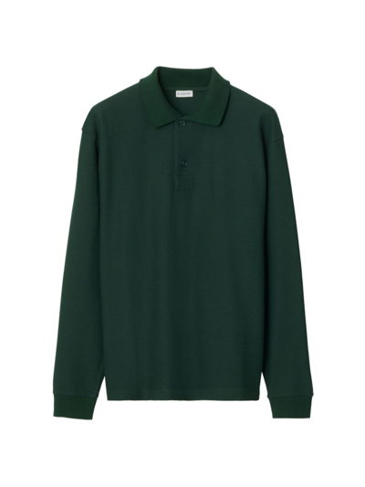 Shop Burberry Men's Long-sleeve Cotton Polo Shirt In Vine