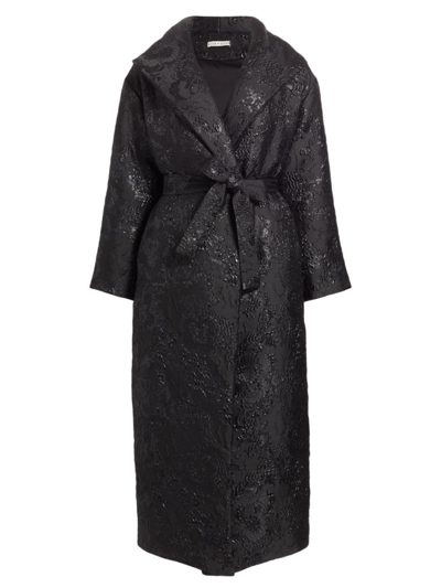 Shop Alice And Olivia Women's Ima Duvet Belted Brocade Long Wrap Coat In Black