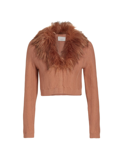 Shop Cinq À Sept Women's Isa Faux Fur Cropped Cardigan In Blusher