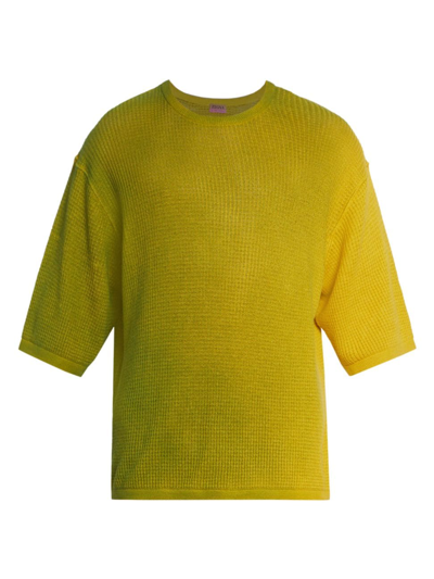 Shop Zegna X The Elder Statesman Men's  Waffle-knit Crewneck T-shirt In Bright Yellow Green