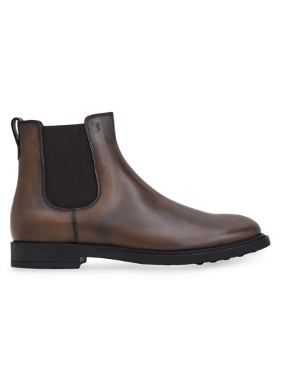 Shop Tod's Men's Stivaletto Leather Chelsea Boots In Brown