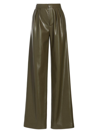Shop Alice And Olivia Women's Pompey Pleated Faux Leather Wide-leg Pants In Olive