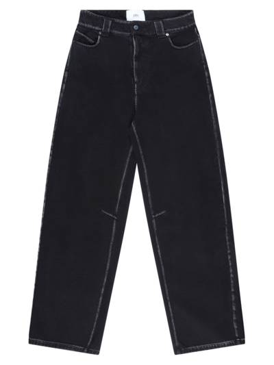 Shop Rta Men's Denim Wide-leg Cargo Pants In Black Outline