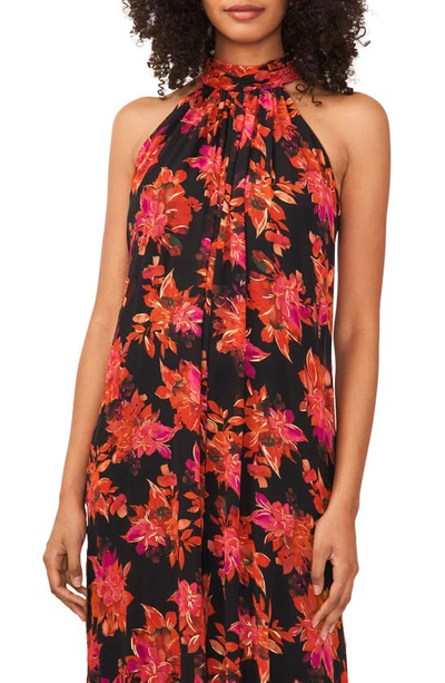 Shop Vince Camuto Floral Halter Neck Jumpsuit In Rich Black