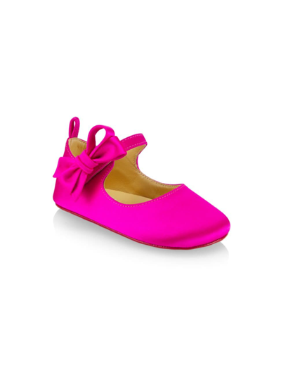 Shop Christian Louboutin Baby Girl's Lou Babe Silk & Leather Ballet Flats In Hot Pink
