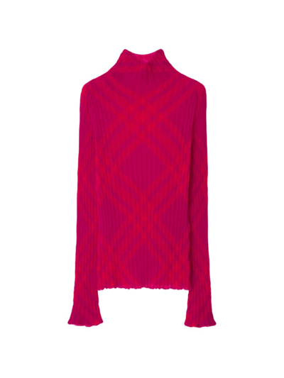 Shop Burberry Women's Check Mohair-blend Slim-fit Turtleneck Sweater In Ripple Check