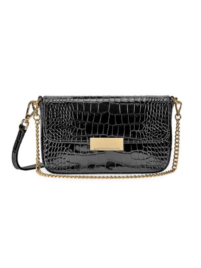 Shop Gigi New York Women's Edie Crocodile-embossed Leather Shoulder Bag In Black