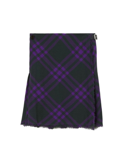 Shop Burberry Women's Check Silk Regular-fit Chiffon Skirt In Royal Check
