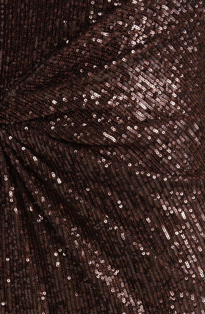 Shop Eliza J Sequin One-shoulder Sheath Gown In Chocolate