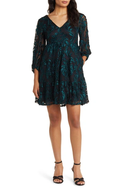 Shop Eliza J Long Sleeve Velvet Burnout Dress In Hunter