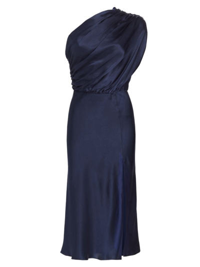 Shop Amanda Uprichard Women's Dupree Silk One-shoulder Midi-dress In Navy