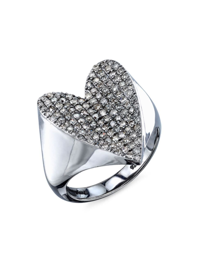 Shop Sheryl Lowe Women's Sterling Silver & 0.99 Tcw Diamond Folded Heart Ring