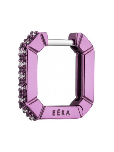 Shop Eéra Women's Mini Candy 18k White Gold & 0.0765 Tcw Diamond Geometric Hoop Earring In Purple