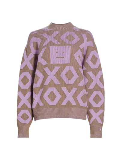 Shop Acne Studios Kozu Xoxo Wool-cotton Sweater In Khaki Beige Smoky Purple