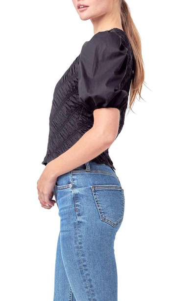 English Factory Asymmetric Shirred Puff Sleeve Top In Black