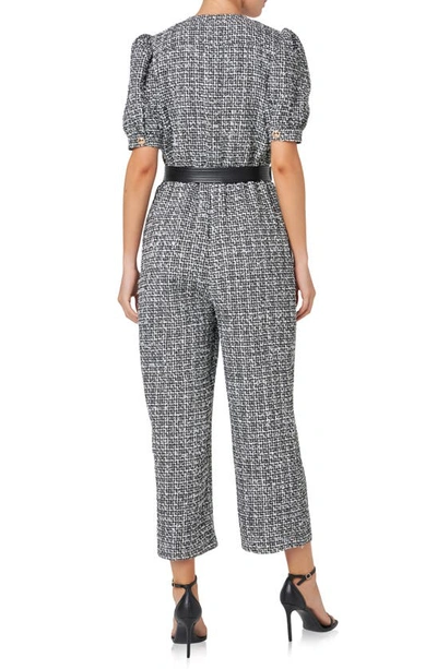 English Factory Women's Tweed Puff Sleeve Jumpsuit In Black/ White
