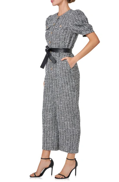 English Factory Women's Tweed Puff Sleeve Jumpsuit In Black/ White