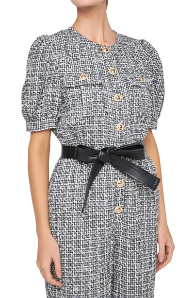 English Factory Women's Tweed Puff Sleeve Jumpsuit In Black/ White