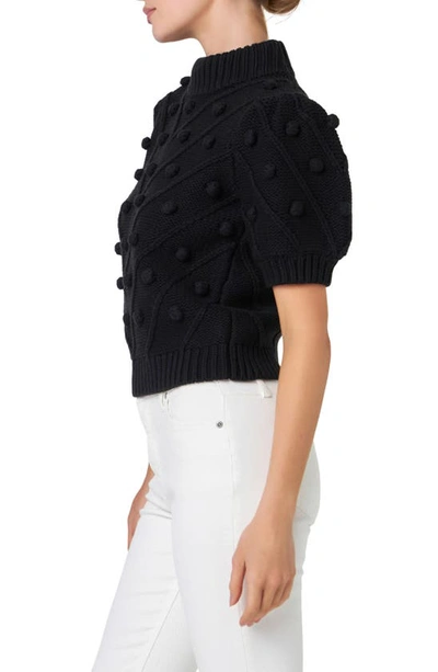 English Factory Womens Ribbed Trim Puff Sleeve Mock Turtleneck Sweater In Black