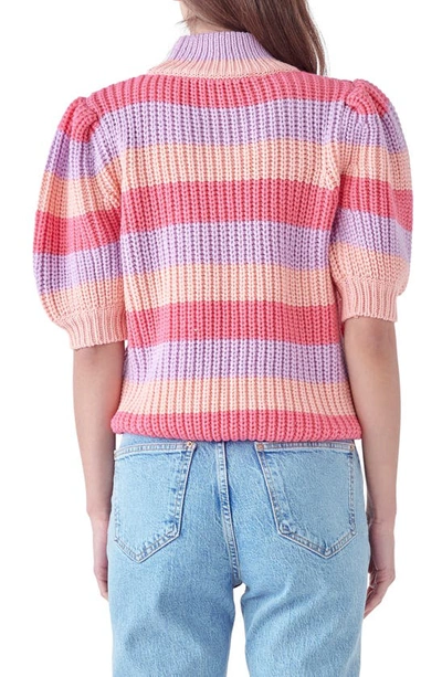 Shop English Factory Stripe Puff Shoulder Mock Neck Sweater In Pink Multi