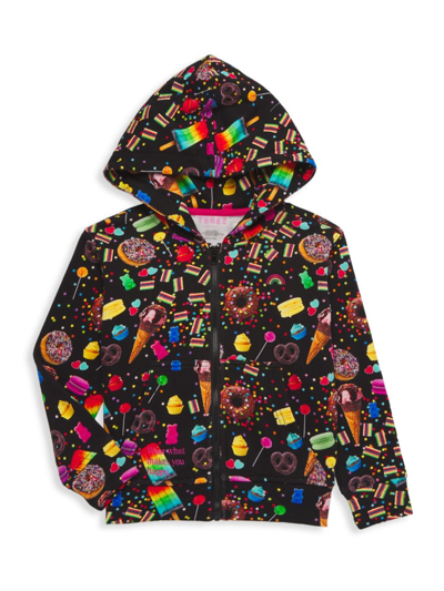 Shop Zara Terez Little Girl's Candy Spill Print Zip-up Hoodie In Black Candy Spill