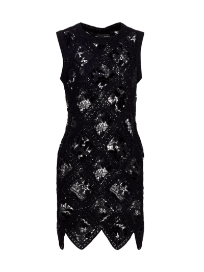 Shop Oscar De La Renta Women's Sleeveless Knit Cotton Minidress In Black