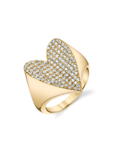 Shop Sheryl Lowe Women's 14k Yellow Gold & 099 Tcw Diamonds Folded Heart Ring