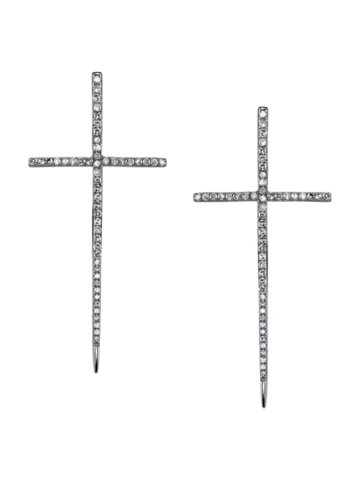 Shop Sheryl Lowe Women's Spike Cross Sterling Silver & 0.65 Tcw Diamond Drop Earrings
