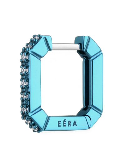 Shop Eéra Women's Mini Candy 18k White Gold & 0.0765 Tcw Diamond Geometric Hoop Earring In Light Blue
