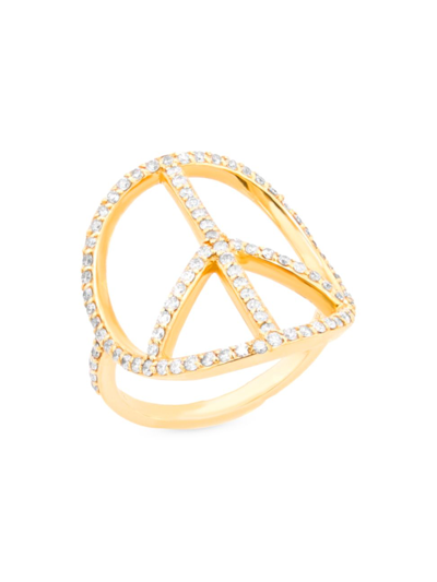 Shop Sheryl Lowe Women's 14k Yellow Gold & 0.95 Tcw Diamond Peace Sign Ring
