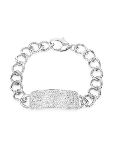 Shop Sheryl Lowe Women's Id Tag Sterling Silver & 1.98 Tcw Diamond Chain Bracelet