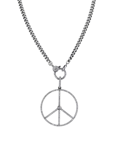 Shop Sheryl Lowe Women's Peace Sign Sterling Silver & 1.72 Tcw Diamond Pendant Necklace