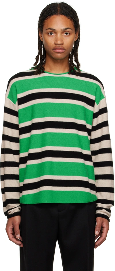 Shop Guest In Residence Black & Green Striped Sweater In Blk/oat/maryjan