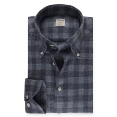 Shop Stenströms Shirts Fitted Body Checked Flannel Shirt In Blue