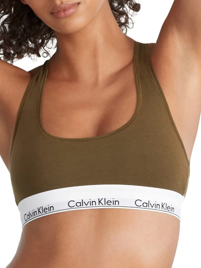 Shop Calvin Klein Modern Cotton Racerback Bralette In Dark Olive
