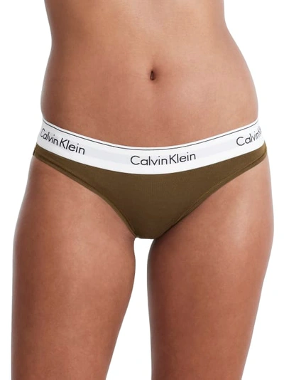 Shop Calvin Klein Modern Cotton Bikini In Dark Olive