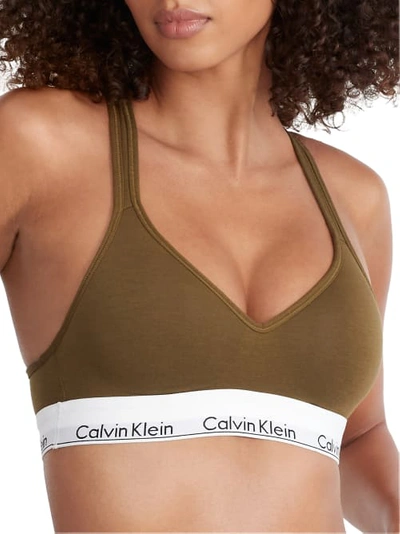 Shop Calvin Klein Modern Cotton Padded Bralette In Dark Olive