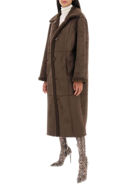 Shop Stand Studio 'kenca' Reversible Eco-shearling Coat In Brown