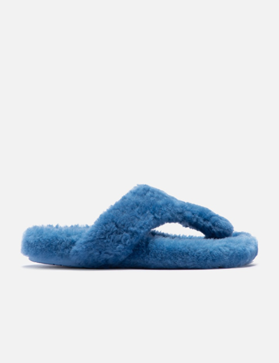 Loewe Ease Shearling Thong Sandals In Blue